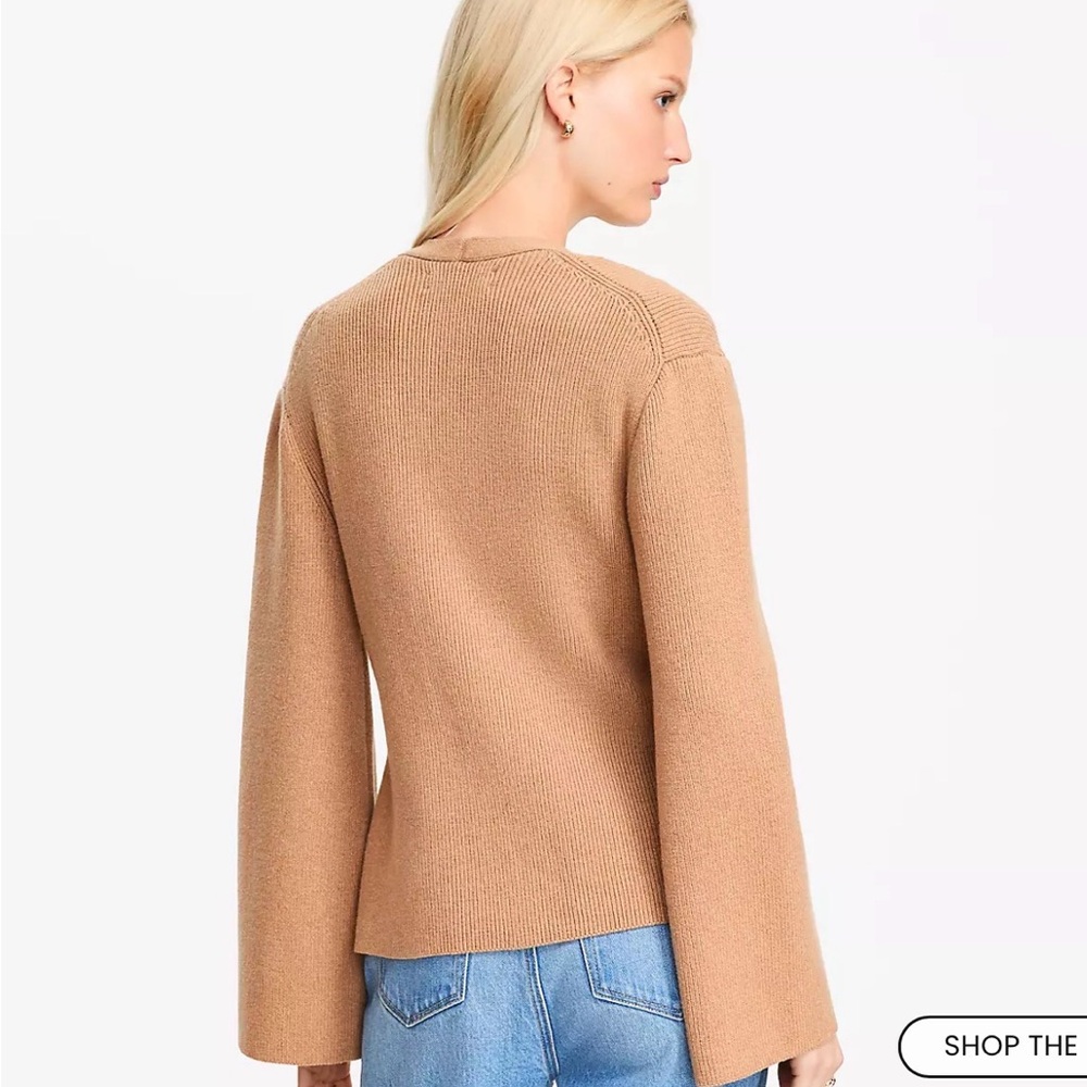 NWOT LOFT Camel Tan Brown Knit Sweater Cardigan Bell Sleeve Button Up - Picture 2 of 5
